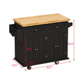 Bayfeve Black 43.31 Inch Kitchen Island Cart with Two Storage Cabinets and Two Locking Wheels, 4 Door Cabinet and Two Drawers, Spice Rack, Towel Rack