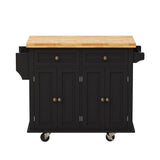 Bayfeve Black 43.31 Inch Kitchen Island Cart with Two Storage Cabinets and Two Locking Wheels, 4 Door Cabinet and Two Drawers, Spice Rack, Towel Rack