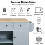 Bayfeve Grey Blue Kitchen Cart with Rubber wood Drop-Leaf Countertop ,Cabinet door internal storage racks,Kitchen Island on 5 Wheels with Storage Cabinet and 3 Drawers for Dinning Room