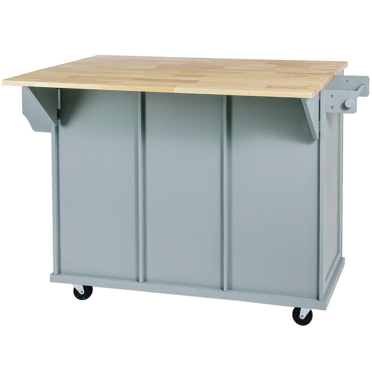 Bayfeve Grey Blue Kitchen Cart with Rubber wood Drop-Leaf Countertop ,Cabinet door internal storage racks,Kitchen Island on 5 Wheels with Storage Cabinet and 3 Drawers for Dinning Room