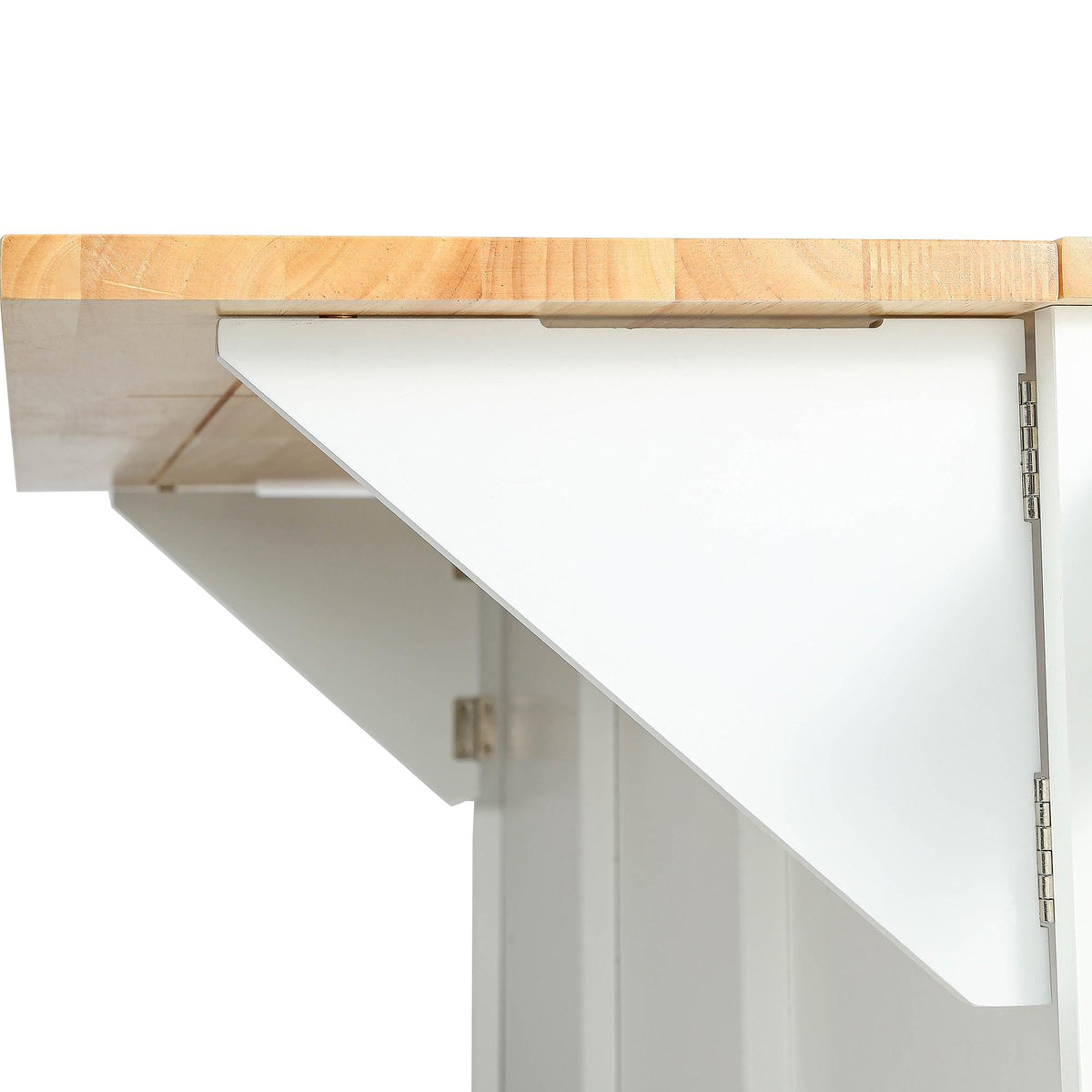 Bayfeve White Kitchen Cart with Rubber wood Drop-Leaf Countertop ,Cabinet door internal storage racks,Kitchen Island on 5 Wheels with Storage Cabinet and 3 Drawers for Dinning Room