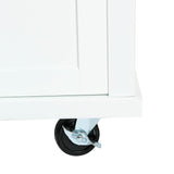 Bayfeve White Kitchen Cart with Rubber wood Drop-Leaf Countertop ,Cabinet door internal storage racks,Kitchen Island on 5 Wheels with Storage Cabinet and 3 Drawers for Dinning Room