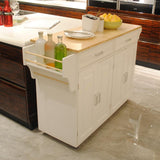 Bayfeve Kitchen Island  Kitchen Cart, Mobile Kitchen Island, Rubber Wood Top, Big  Adjustable Shelf Inside Cabinet for Different Utensils