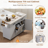 Bayfeve Kitchen Island with Trash Can Storage Cabinet, Kitchen Cart with Drop Leaf, Spice Rack, Towel Rack and Drawer, Rolling Kitchen Island on Wheels with Adjustable Shelf, Grey