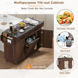 Bayfeve Kitchen Island with Trash Can Storage Cabinet, Kitchen Cart with Drop Leaf, Spice Rack, Towel Rack and Drawer, Rolling Kitchen Island on Wheels with Adjustable Shelf, Walnut Brown