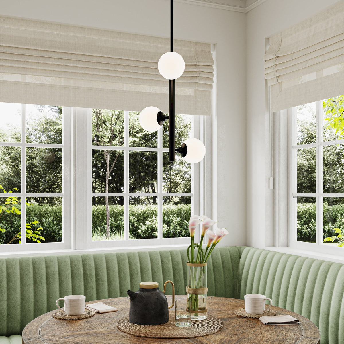 Progress Lighting Avec 3-Light Matte Black Modern/Contemporary White Glass Linear Medium Hanging Pendant Light