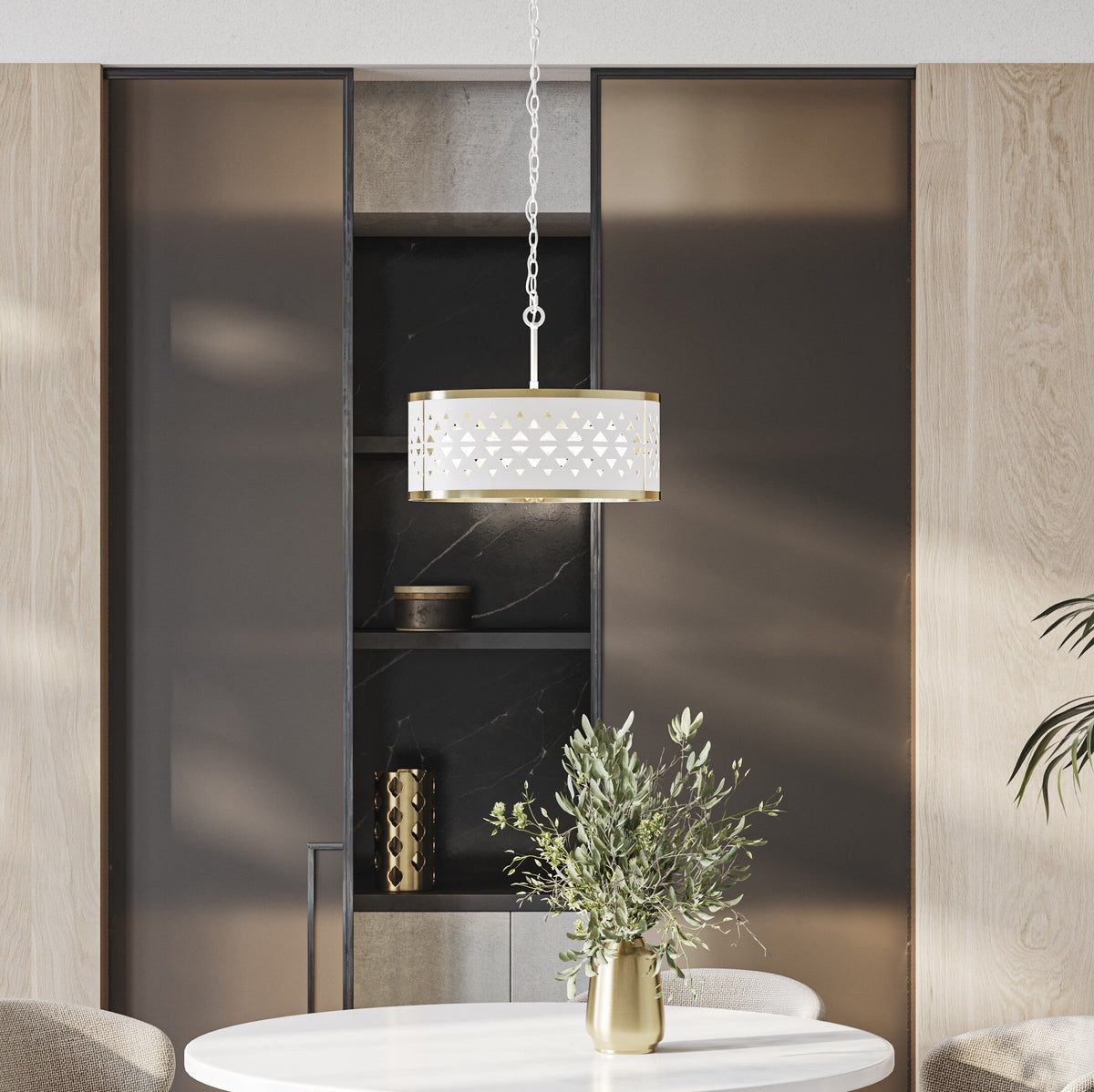 Progress Lighting Avec 3-Light Champagne Bronze Modern/Contemporary Drum Medium Hanging Pendant Light