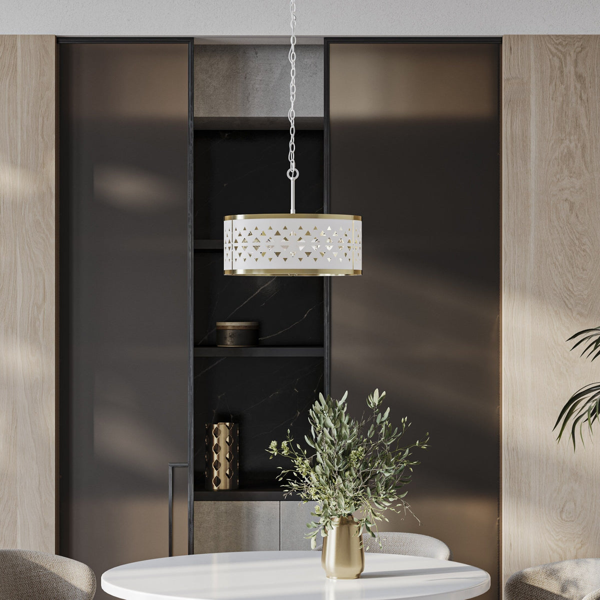 Progress Lighting Avec 3-Light Champagne Bronze Modern/Contemporary Drum Medium Hanging Pendant Light