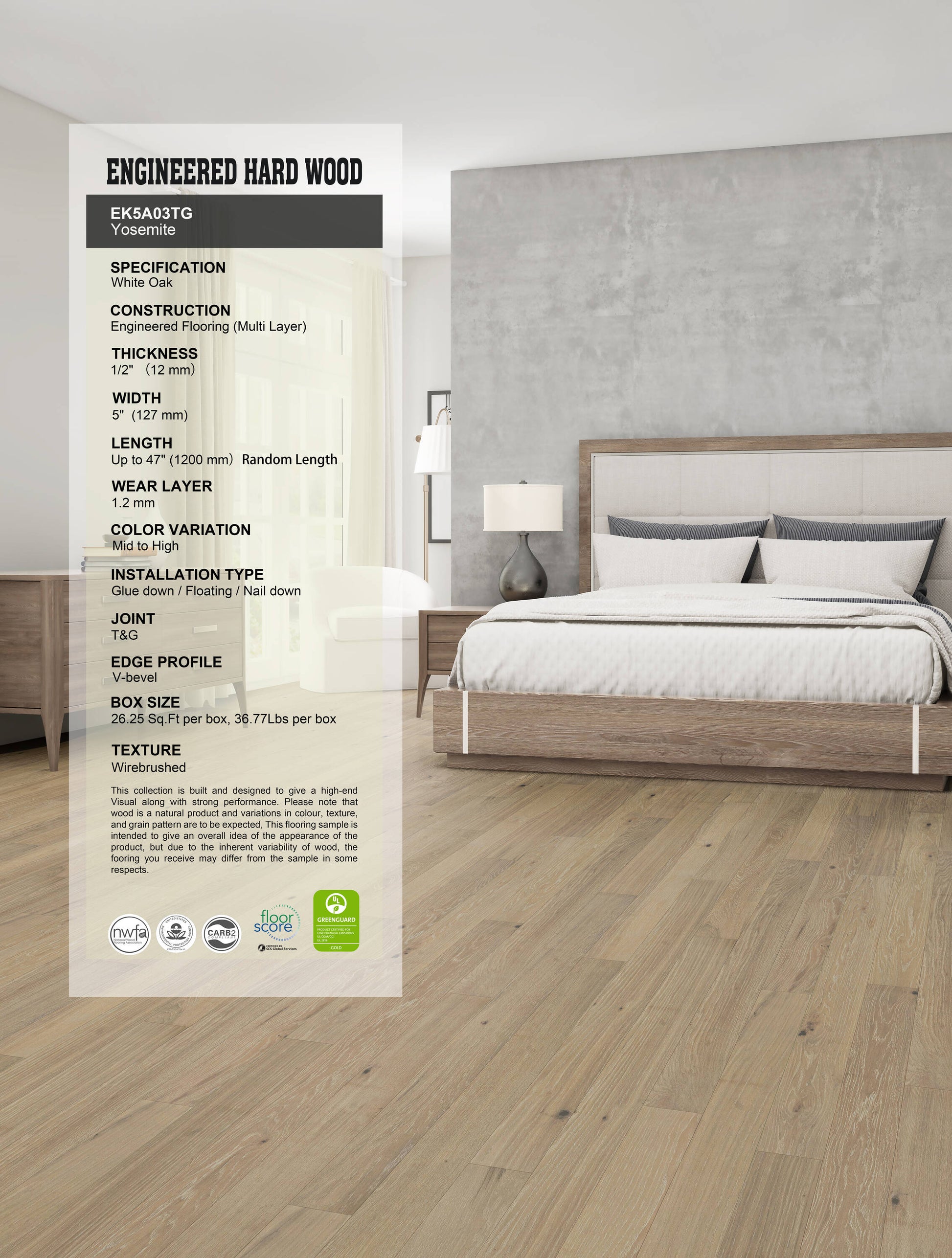 allen + roth White oak Yosemite hardwood flooring — carton and plank detail