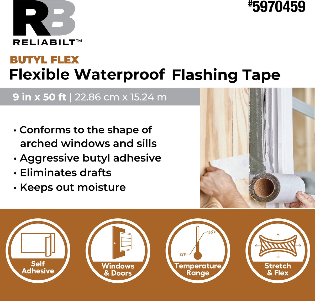 RELIABILT Butyl Flex 9-in x 50-ft White Self-Adhesive Butyl Rubber Waterproof Flashing Tape Roll