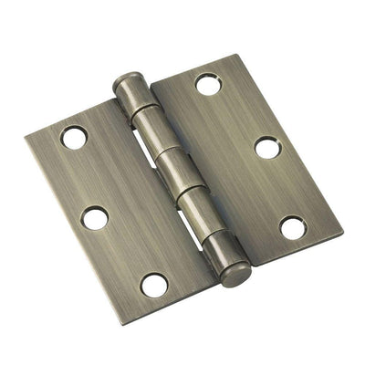 (2-Pack) 3-1/2 in. x 3-1/2 in. Antique Brass Full Mortise Butt Hinge