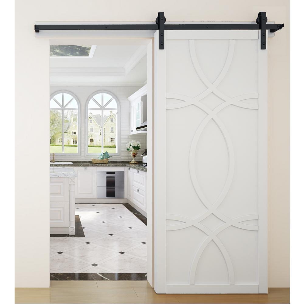 42 in. x 84 in. Hollywood Bright White Wood Sliding Barn Door with Hardware Kit - Super Arbor