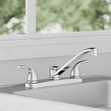 Project Source Dover Chrome 2-Handle Deck-Mount Low-Arc Kitchen Faucet with Deck Plate