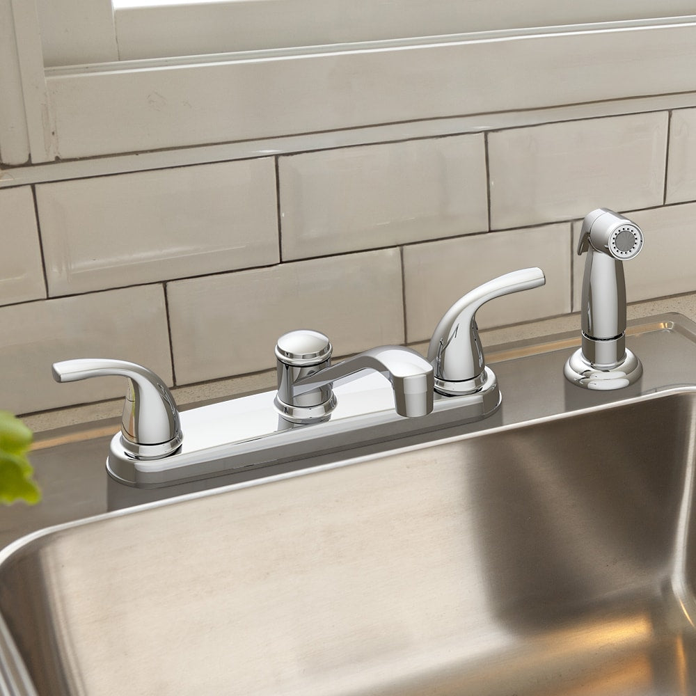 Project Source Dover Chrome 2-Handle Low-Arc Deck-Mount Kitchen Faucet with Side Sprayer and Deck Plate