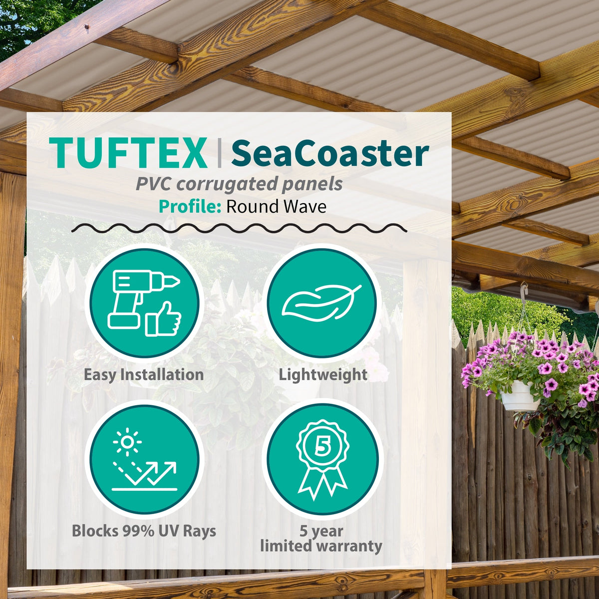 Tuftex SeaCoaster 2.17-ft x 6-ft Corrugated Tan PVC Plastic Roof Panel, 10-Pack
