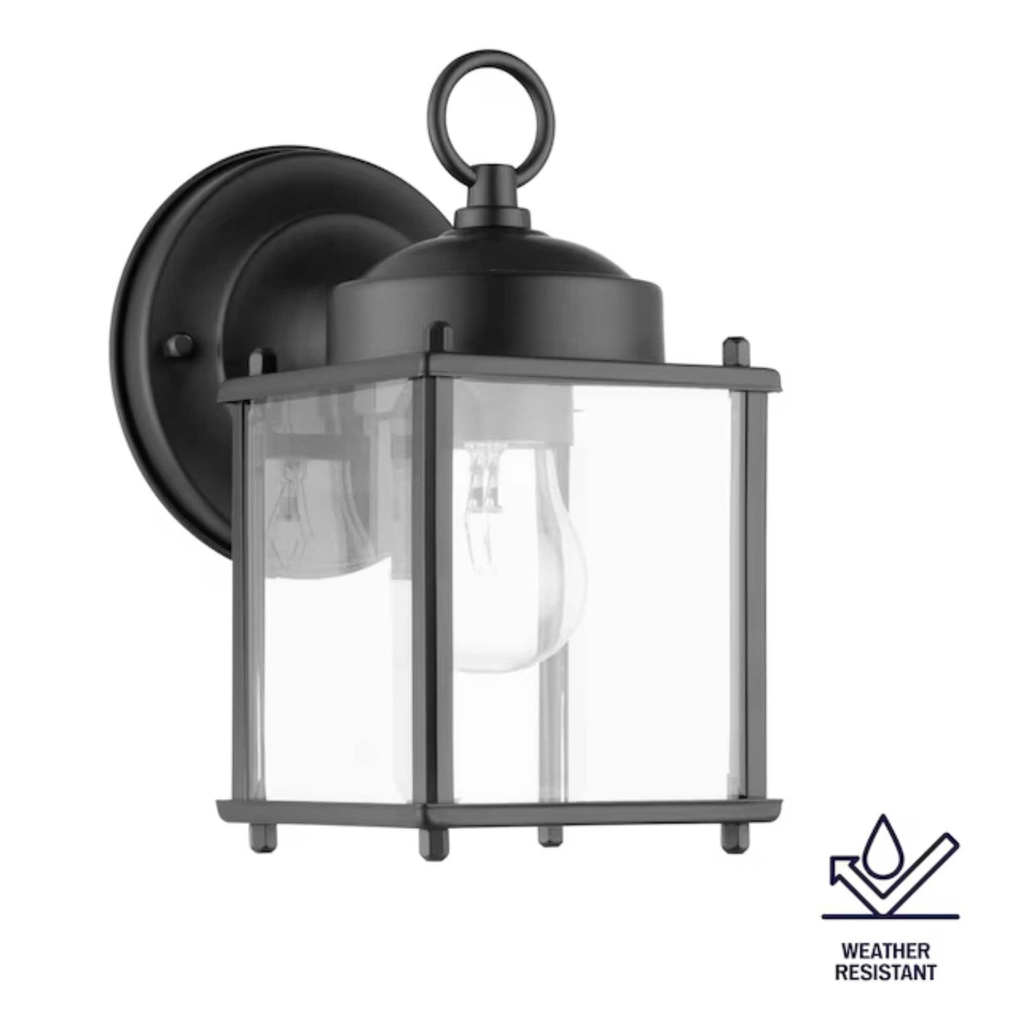 Portfolio Morlake 8.25-in H Matte Black Outdoor Wall Lantern, E26 Medium Base, Beveled Glass