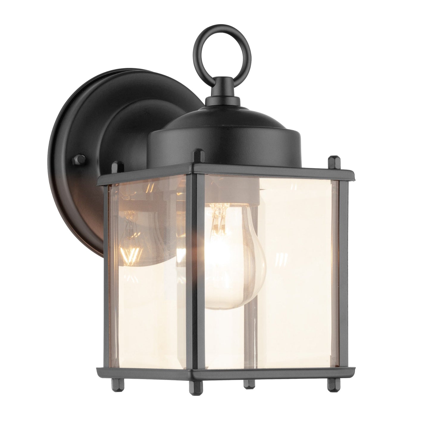 Portfolio Morlake 8.25-in H Matte Black Outdoor Wall Lantern, E26 Medium Base, Beveled Glass