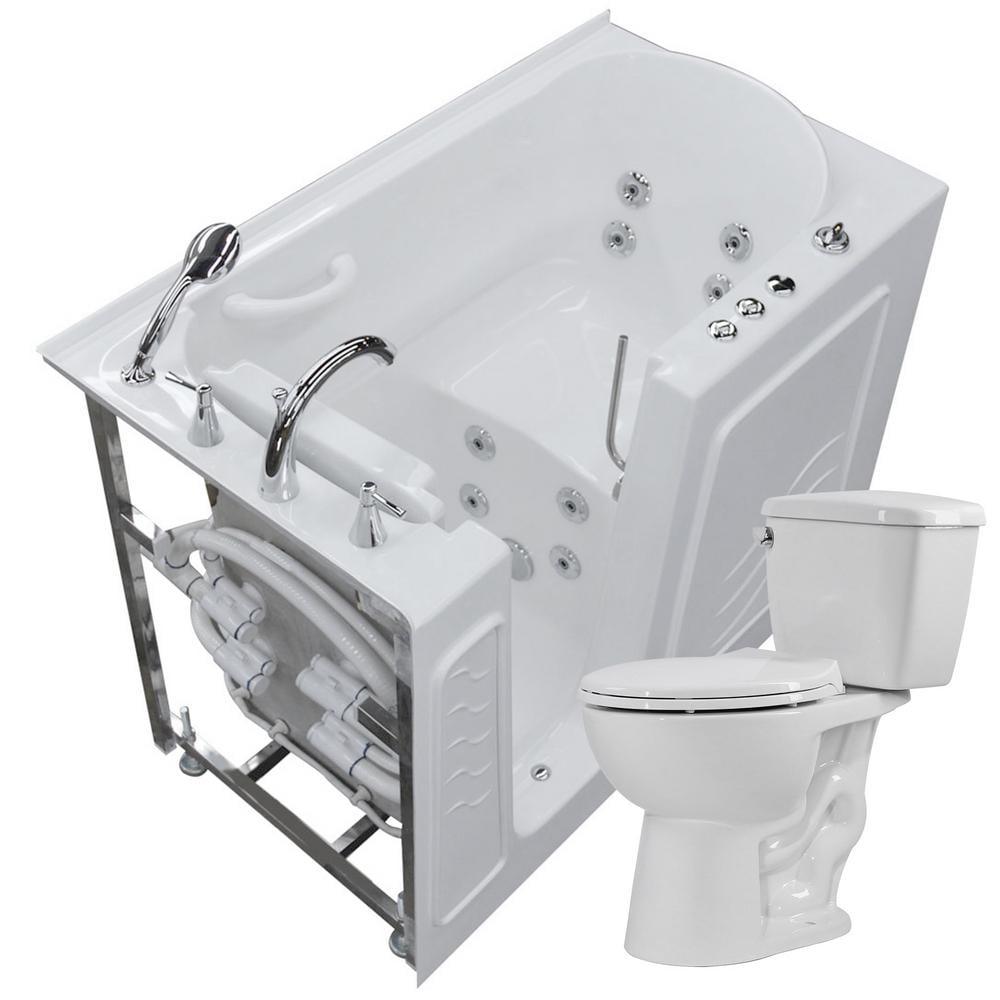 45.75 in. Walk-In Whirlpool Bathtub in White with 1.28 GPF Single Flush Toilet - Super Arbor