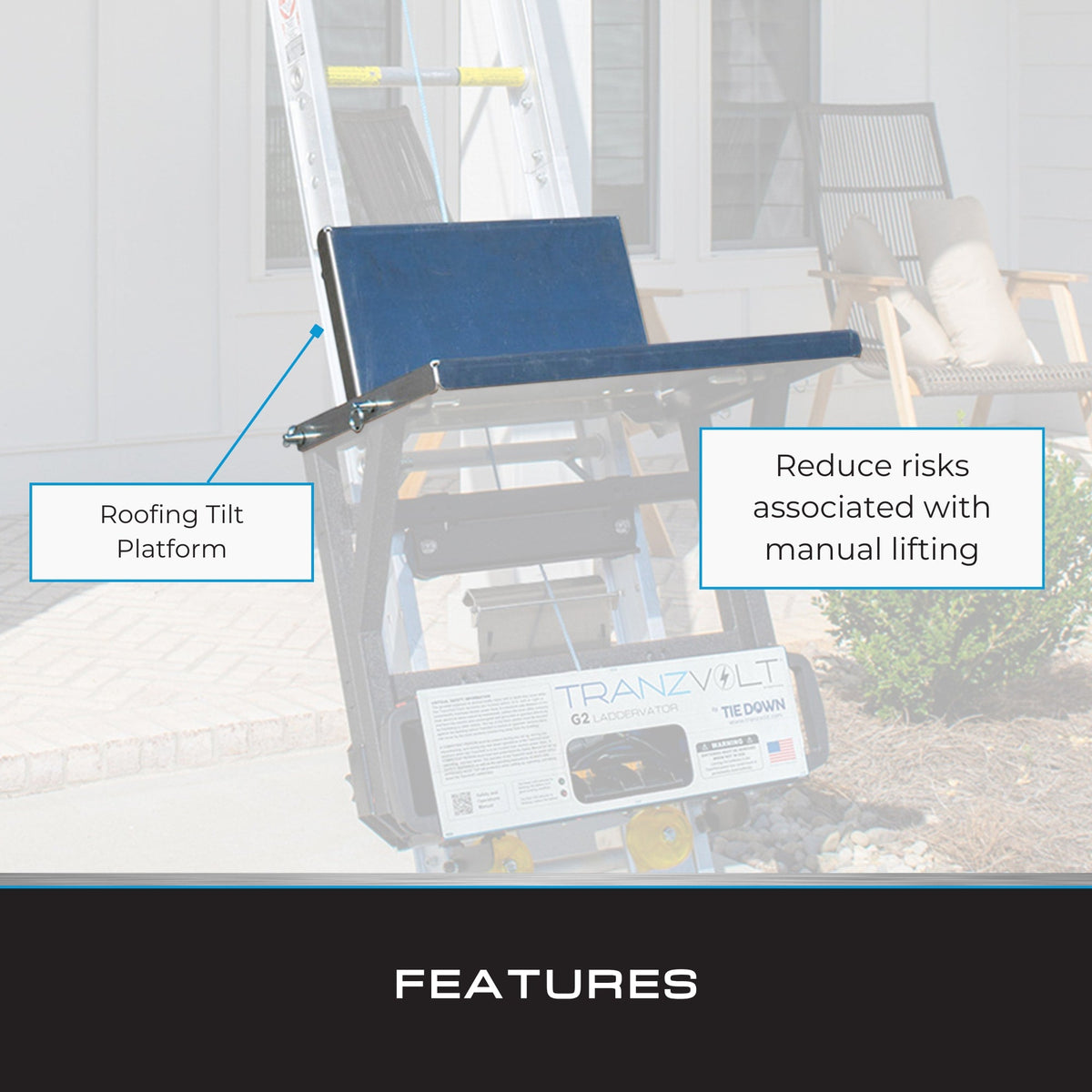 Tie Down TranzVolt Roofing Platform (Platform Only) – Ladder Hoist Accessory
