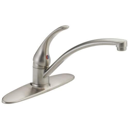 Delta Foundations Stainless 1-Handle Deck-Mount Low-Arc Handle Kitchen Faucet