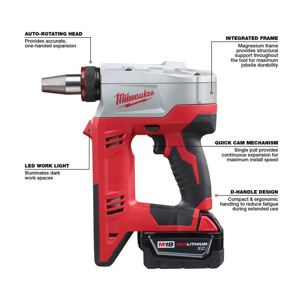 M18 18-Volt Lithium-Ion Cordless 3/8 in. to 1-1/2 in Expansion Tool Kit with 3 Heads, Two 3.0Ah Batteries - Super Arbor