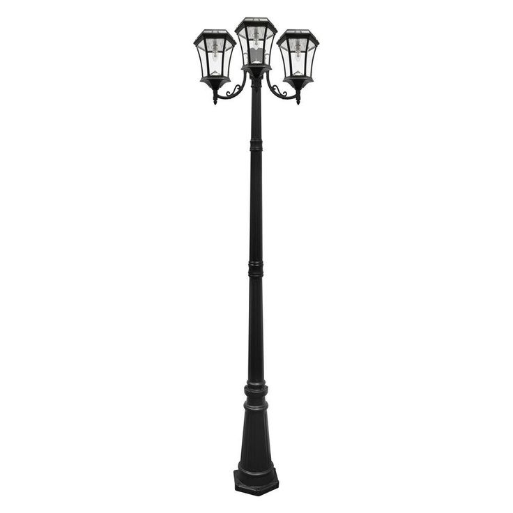 Victorian Bulb Series 3-Head Black Integrated LED Outdoor Solar Lamp Post with the GS Solar LED Light Bulb