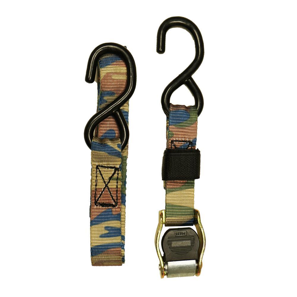 1 in. x 6 ft. Camo Cam Buckle Tie Down Strap, Built-In Velcro for Easy Repacking (12-Pack) - Super Arbor