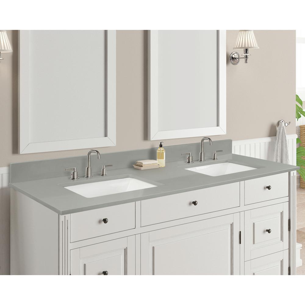 73 in. W x 22 in. D x 0.75 in. H Quartz Vanity Top in Earth Gray with White Basins - Super Arbor