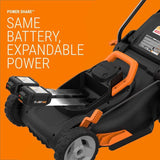 Worx POWER SHARE 40-Volt 17 in. Cordless Battery Walk Behind Mower with Mulching & Intellicut, (Battery & Charger Included)
