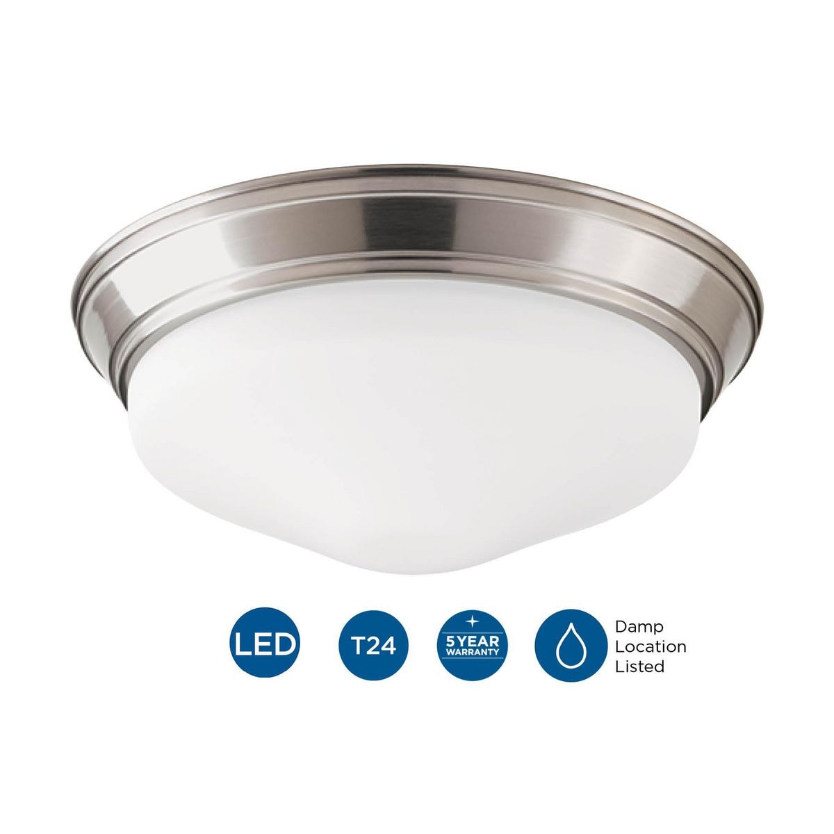 Progress Lighting LED Flush Mount 11-in Brushed Nickel Integrated LED, 3000K, 90 CRI