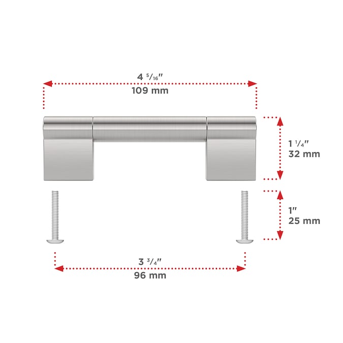 Richelieu Avellino (128mm) Center to Center Brushed Nickel Cylindrical Handle Drawer Pull