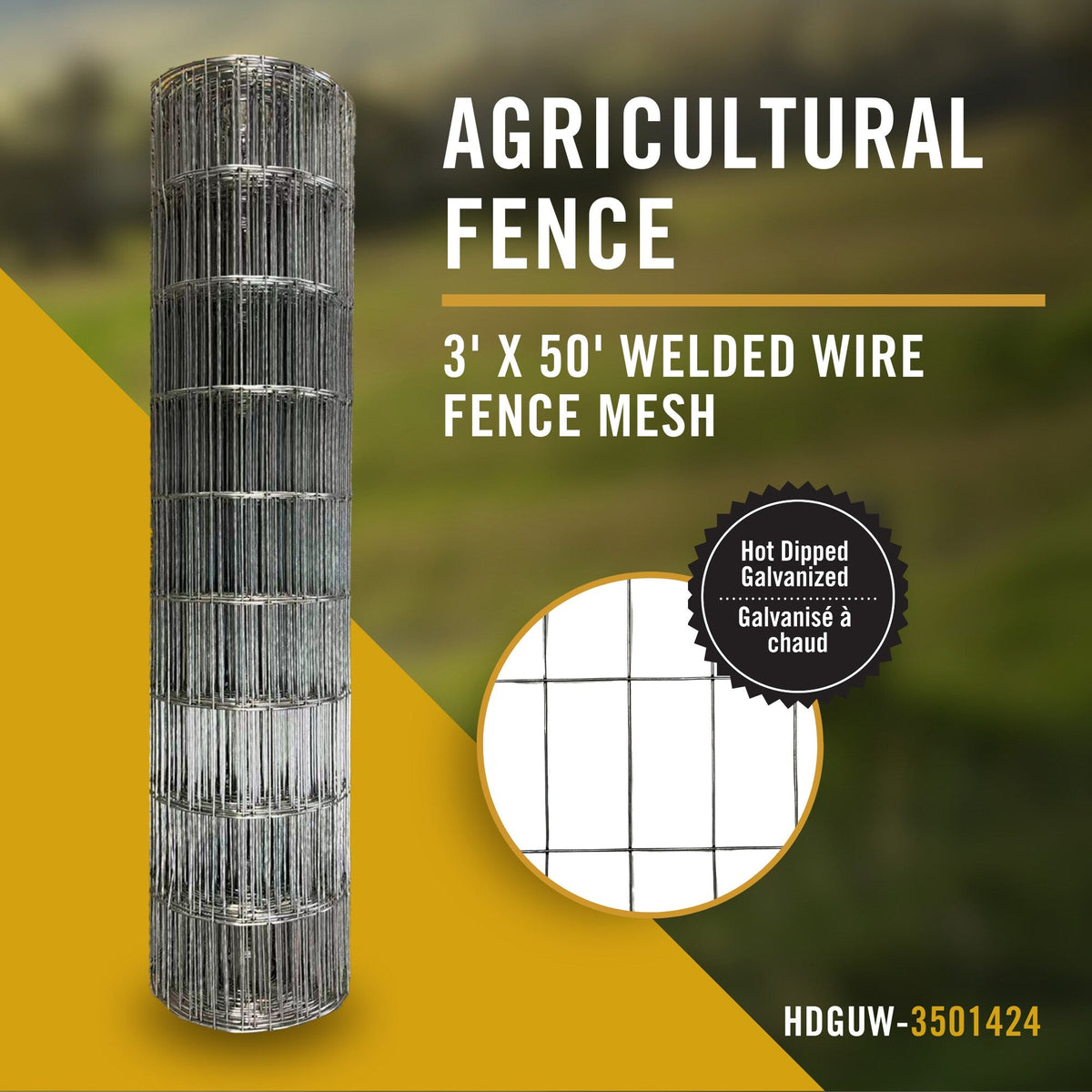 Nuvo Iron Galvanized Steel Welded Wire Fencing 50-Feet x 3-Feet, 14-Gauge