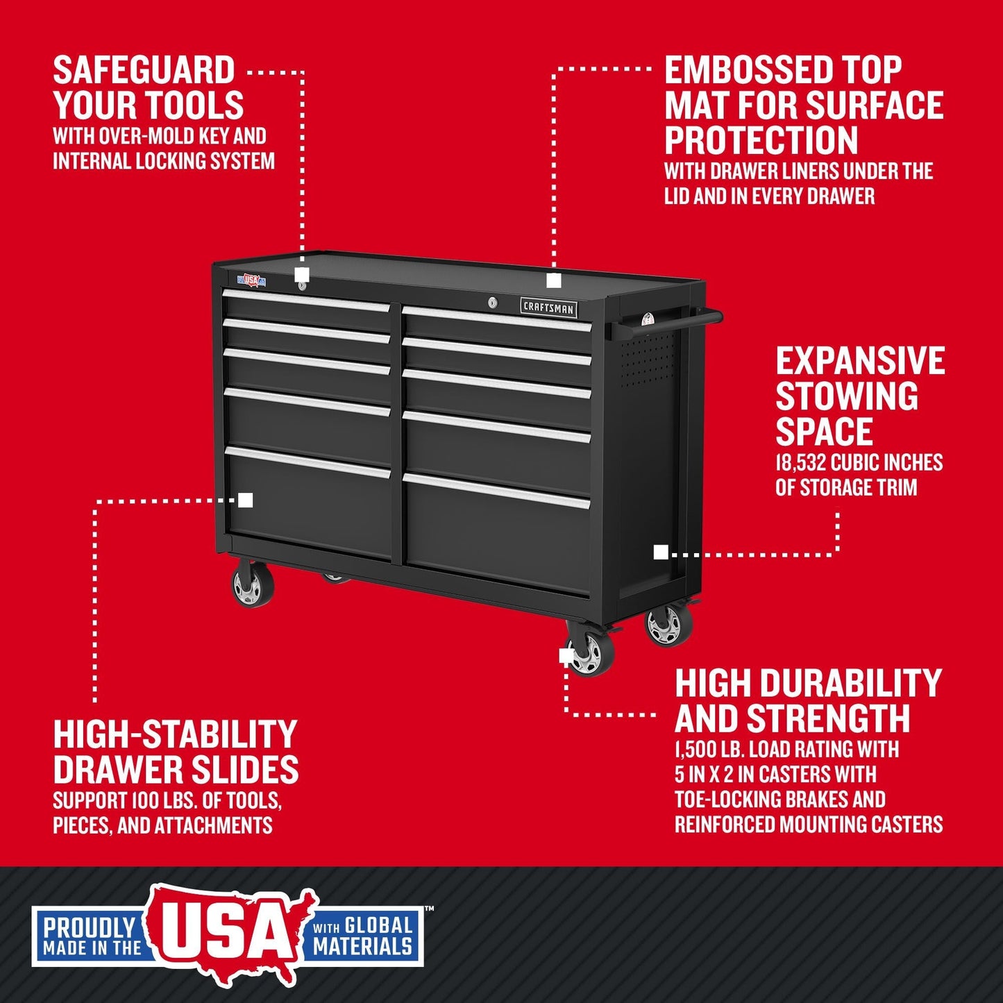 CRAFTSMAN 2000 Series 10-Drawer Steel Rolling Tool Cabinet, Black