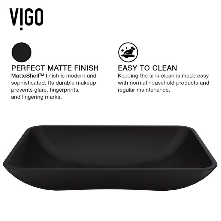 VIGO Black Rectangular Hadyn MatteShell Glass Bathroom Vessel Sink