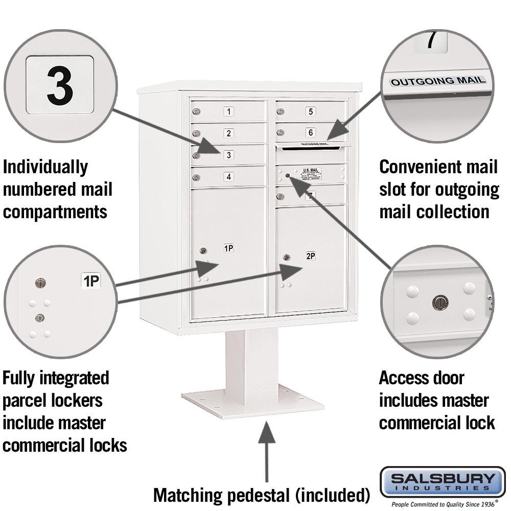 3400 Horizontal Series 7-Compartment 1-Parcel Locker Pedestal Mount Mailbox - Super Arbor
