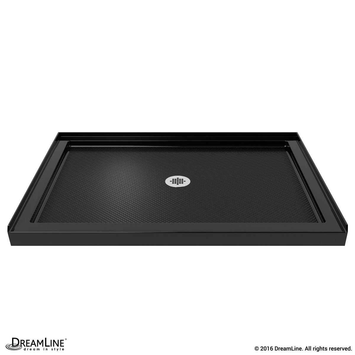 DreamLine SlimLine 42 in x 36 in Single-Threshold Shower Pan Base, Black, Center Drain