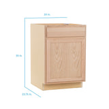 Project Source Oak Brook 24-in W x 35-in H x 23.75-in D Unfinished Oak Door and Drawer Base Cabinet, Fully Assembled