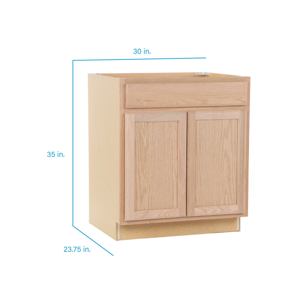 Project Source Oak Brook 30-in W x 35-in H x 23.75-in D Unfinished Oak Door and Drawer Base Cabinet, Fully Assembled