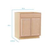 Project Source Oak Brook 30-in W x 35-in H x 23.75-in D Unfinished Oak Door and Drawer Base Cabinet, Fully Assembled