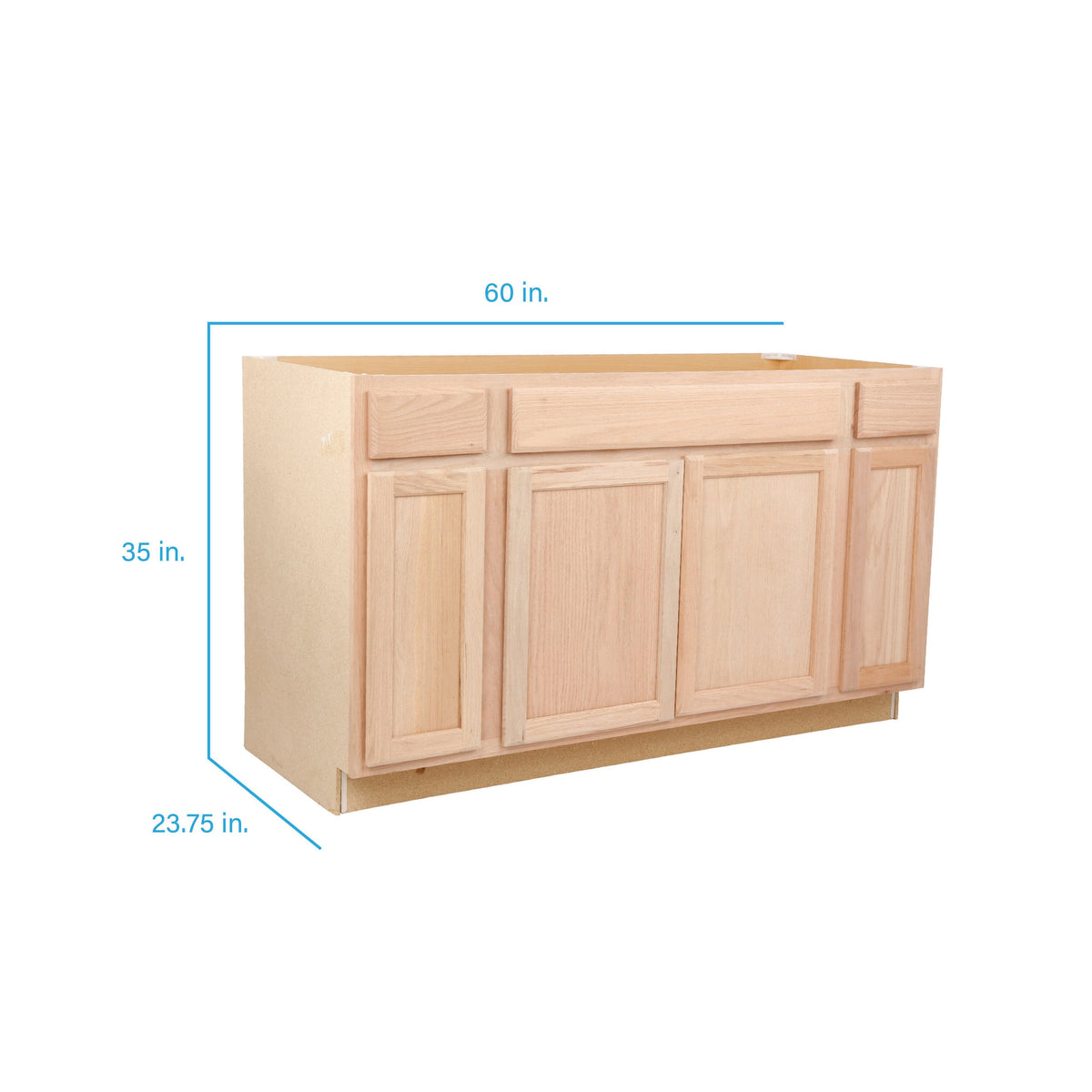 Project Source Oak Brook 60-in W x 35-in H x 23.75-in D Unfinished Oak Sink Base Stock Cabinet, Fully Assembled