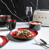 32-Piece Casual Red and Black Stoneware Dinnerware Set (Set for 8)