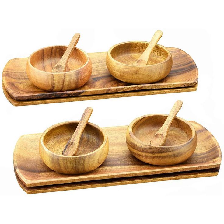 12-Piece Wooden Oval Serving Tray Set with Serving Bowls and Spoons