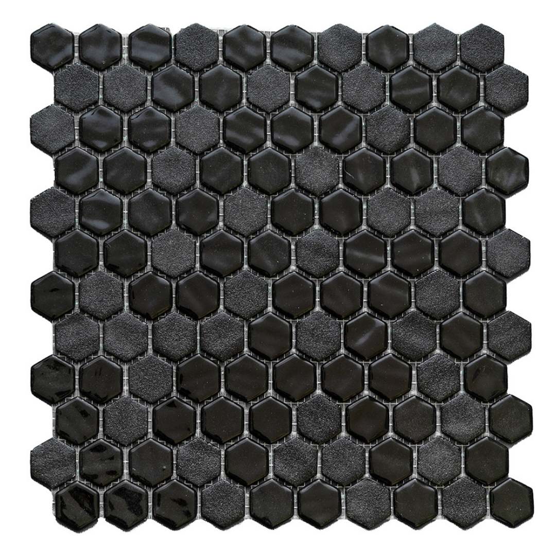 The Tile Life Eterna Hex Stone/Lisa Black 1-in x 1-in Multi-finish Glass Hexagon Mosaic Floor and Wall Tile product image