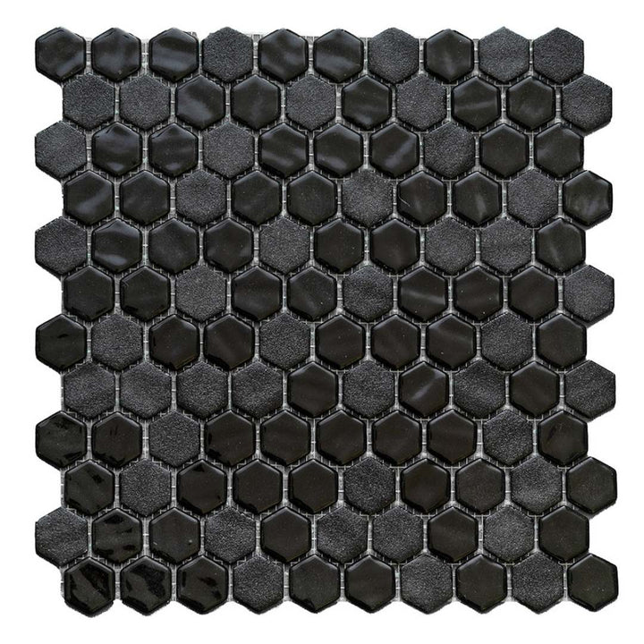The Tile Life Eterna Hex Stone/Lisa Black 1-in x 1-in Multi-finish Glass Hexagon Mosaic Floor and Wall Tile product image