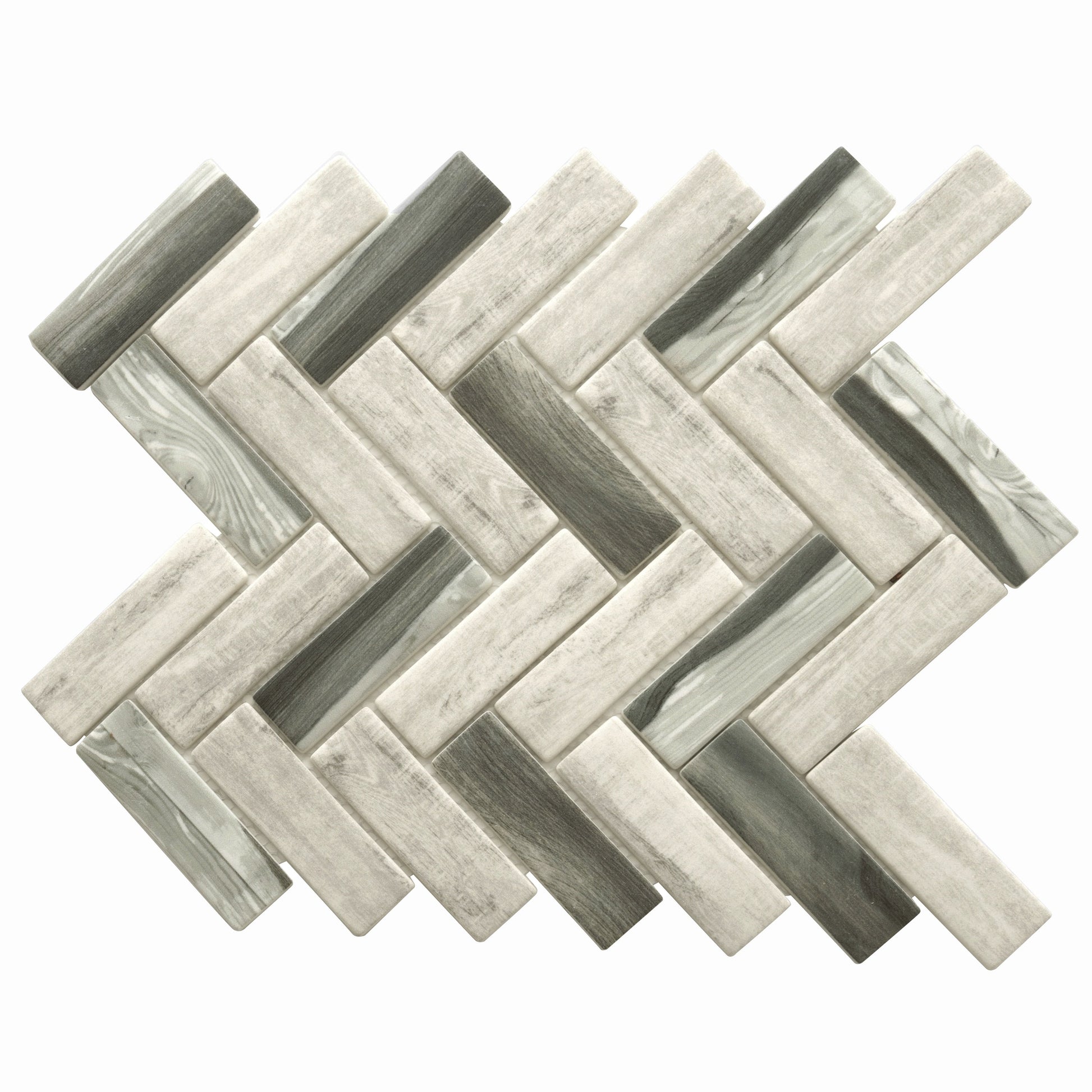 Apollo Tile Aloha Gray 12-in x 12-in Matte Recycled glass Patterned Herringbone Mosaic Floor and Wall Tile product image