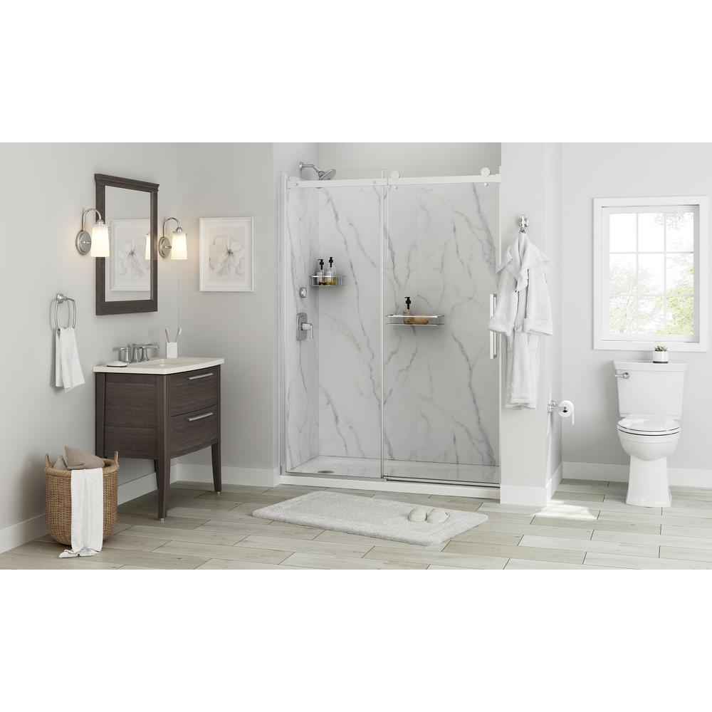 Passage 60 in. x 72 in. 3-Piece Glue-Up Alcove Shower Wall, Door and Base Kit with Right Hand Drain in Serene Marble - Super Arbor