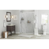 Passage 60 in. x 72 in. 3-Piece Glue-Up Alcove Shower Wall, Door and Base Kit with Right Hand Drain in Serene Marble - Super Arbor