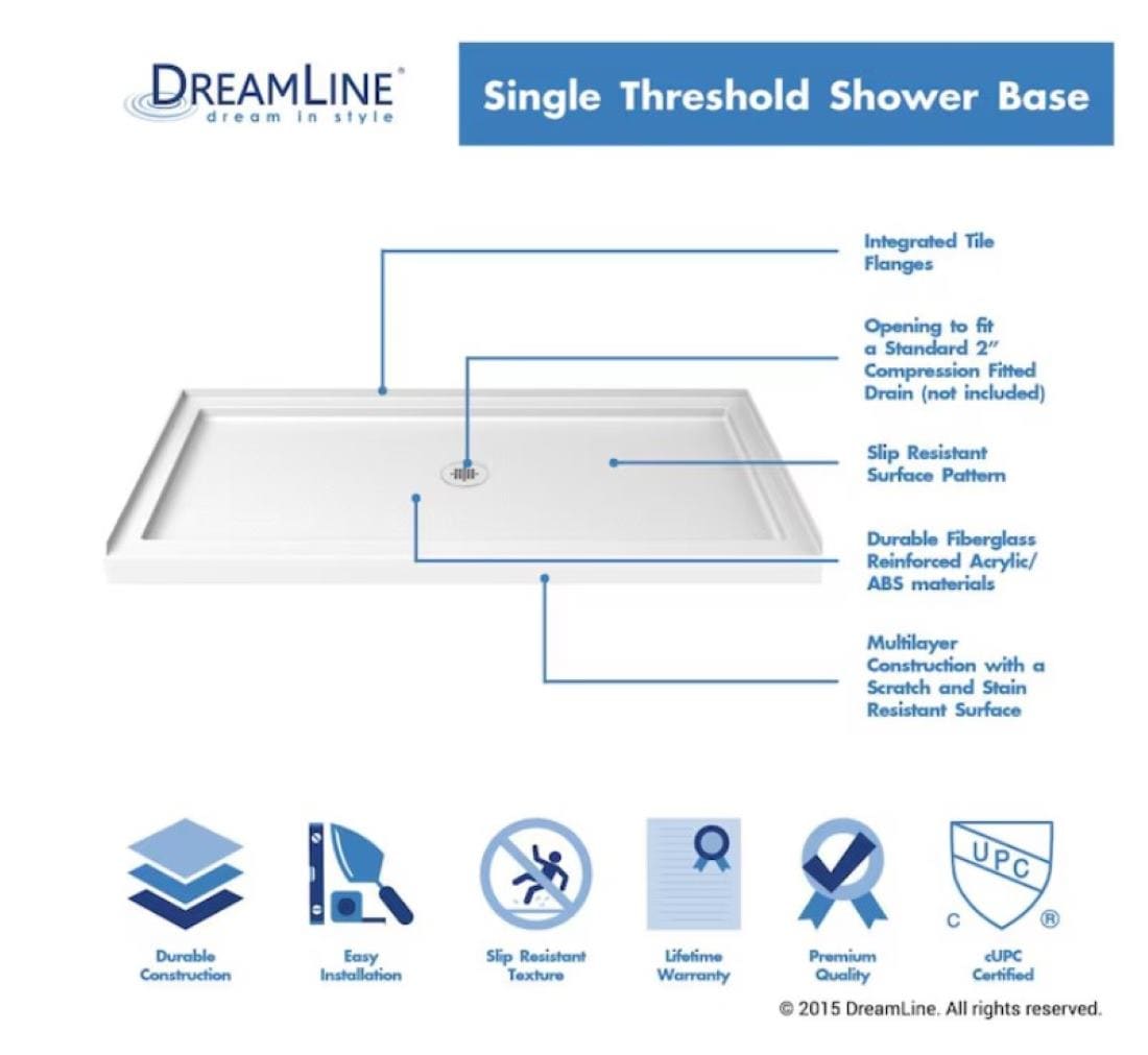 Jacuzzi 36 in. x 42 in. Center Drain 6 in. Shower Base in White