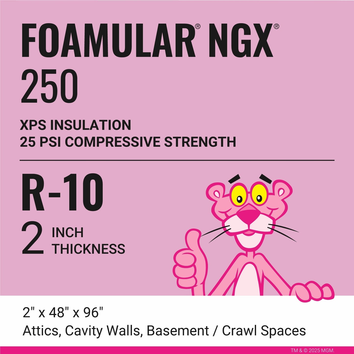 Owens Corning FOAMULAR 250 R-10 XPS Foam Board Insulation, 2 in. x 4 ft. x 8 ft, Tongue & Groove Edge, 25 PSI