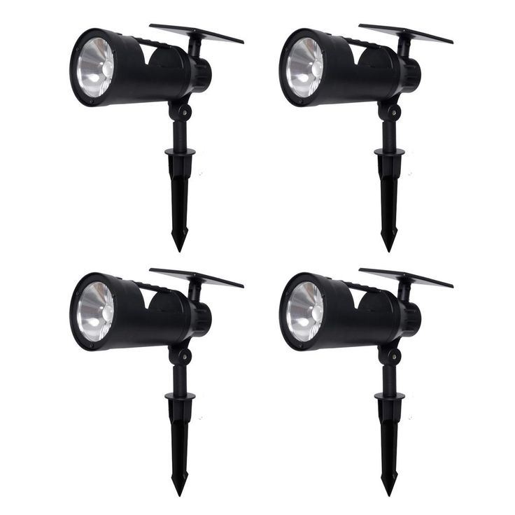 Solar 3.7-Volt Black LED Spotlight with Multi-Function Flashlight (4-Pack)